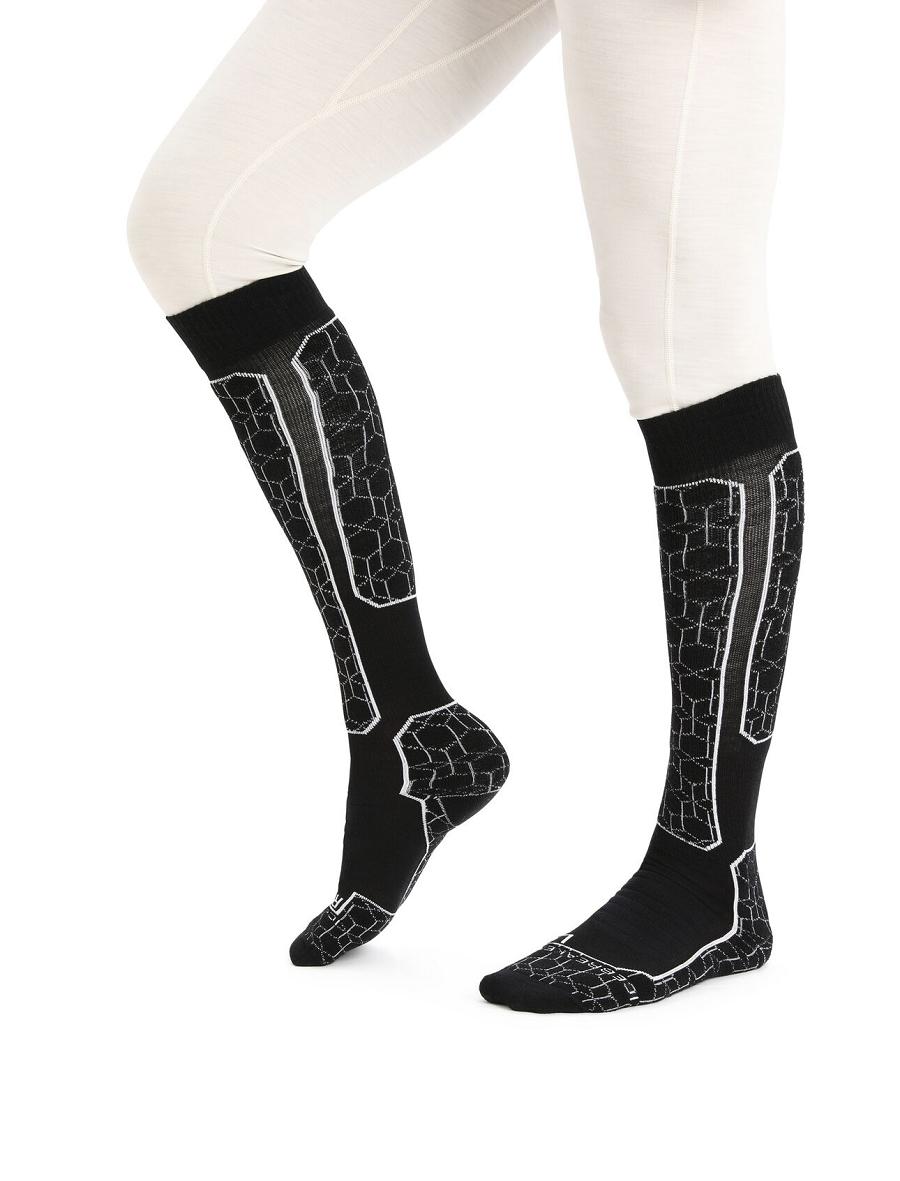 Chaussettes Icebreaker Merino Ski+ Medium Over the Calf Alpine Geo Homme Noir Blanche | FR 1005NWYB